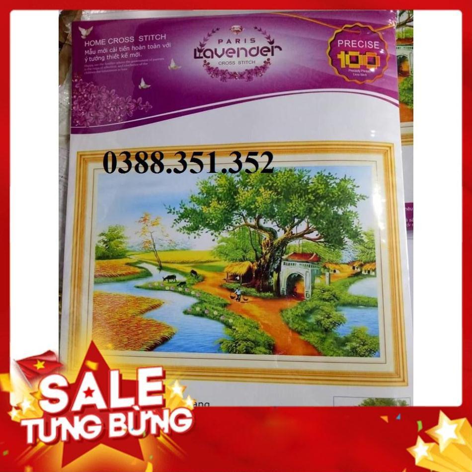 Tranh thêu chữ thập Cây Đa Đầu Làng LV3048 84x57cm