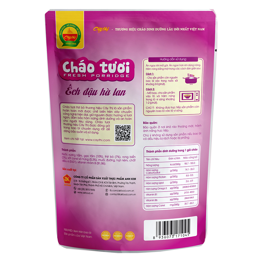 Cháo Tươi Ếch Đậu Hà Lan Cây Thị