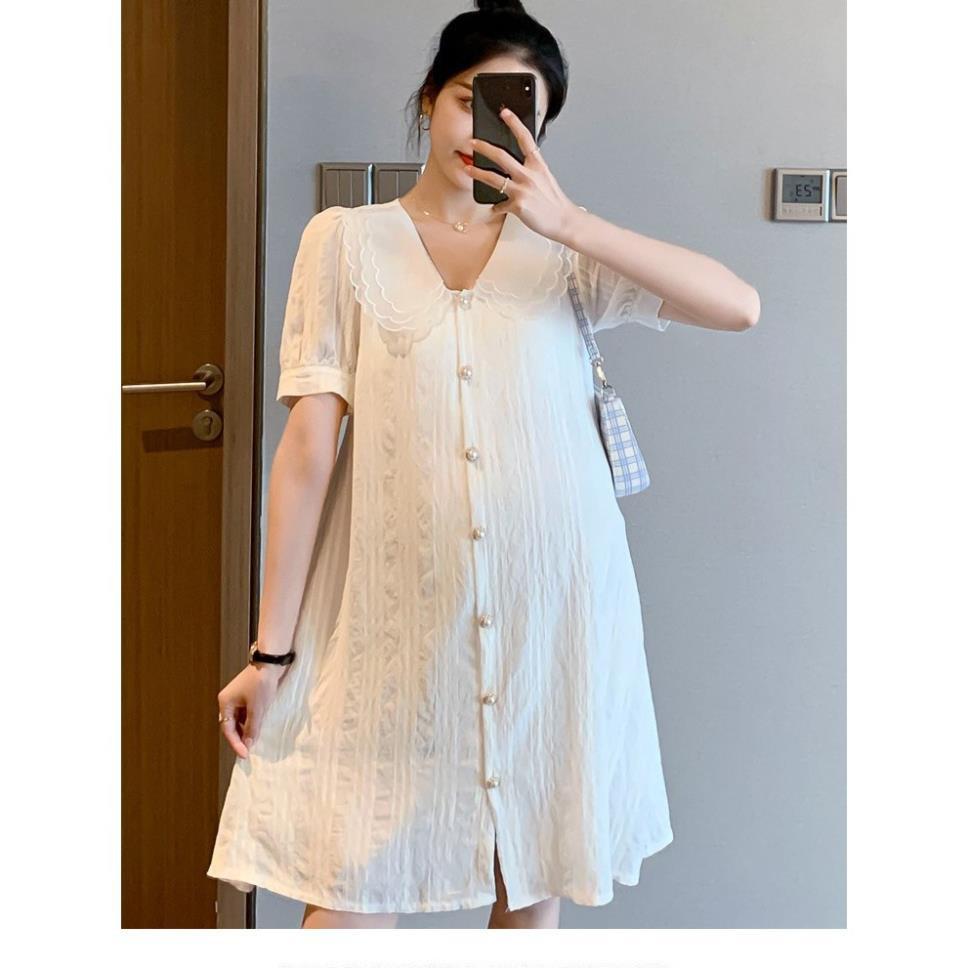 Váy bầu thiết kế️đầm bầu mặc đi làm đi chơi đều được️chất kẻ hàn siêu mát️váy cho bà bầu free size (43-68kg)