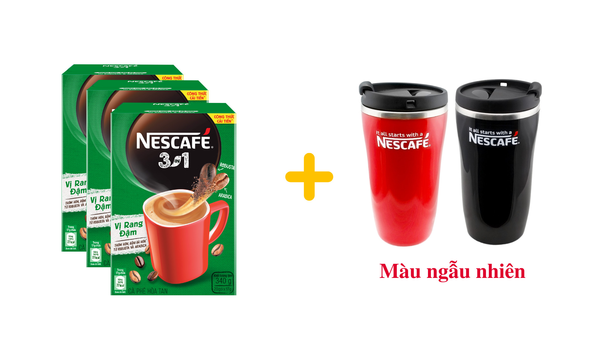 Combo 3 hộp cà phê hòa tan Nescafé 3in1 vị rang đậm - công thức cải tiến (Hộp 20 gói) - [Tặng 1 ly 2 lớp tiện lợi] Giao mẫu ngẫu nhiên