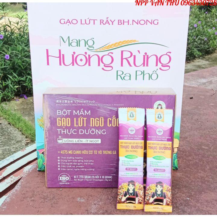 Bột ngũ cốc dinh dưỡng mầm gạo lứt Bhnong, dạng gói 18g bổ sung canxi hữu cơ, tiện lợi cho bữa sáng