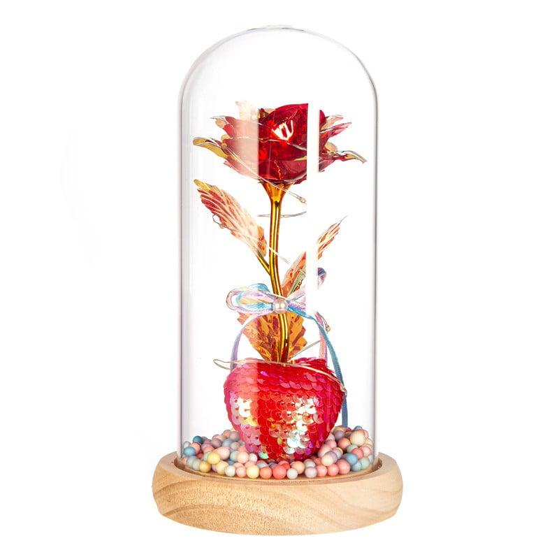 Hoa Hồng Trái Tim đa sắc lồng thủy tinh đèn led đế gỗ (tặng pin) - quà tặng sinh nhật bạn gái lãng mạn - lễ tình nhân - tặng phụ nữ
