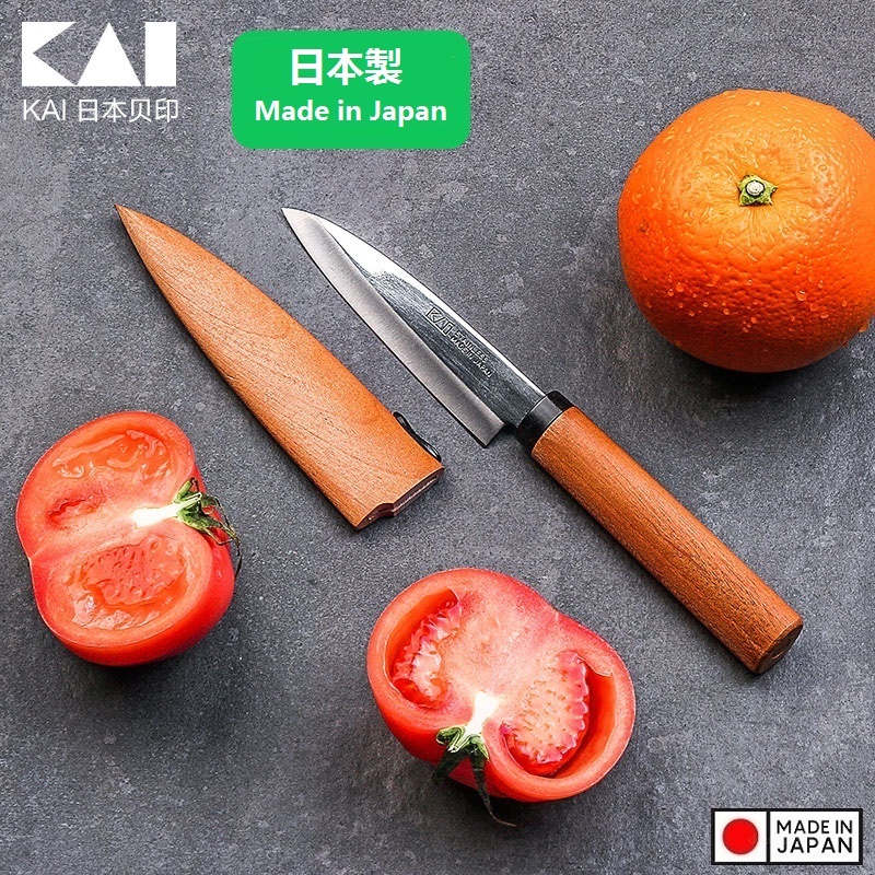 Dao gọt hoa quả KAI có nắp đậy cán gỗ nội địa Nhật Bản