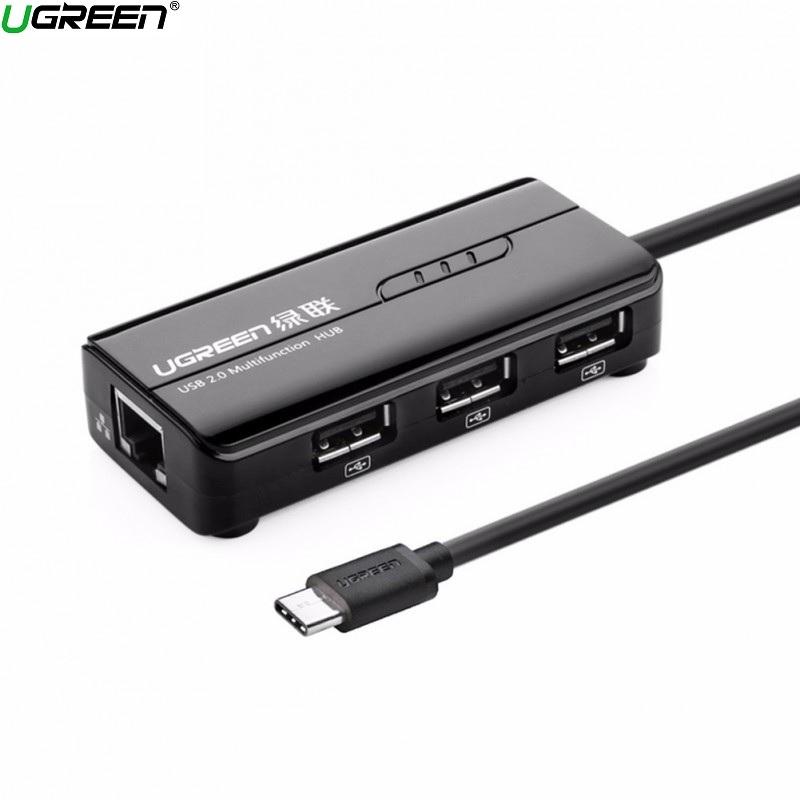 Ugreen UG3028930289TK Màu Đen Cáp chuyển đổi TYPE C sang 3 USB 3.0 + LAN - HÀNG CHÍNH HÃNG