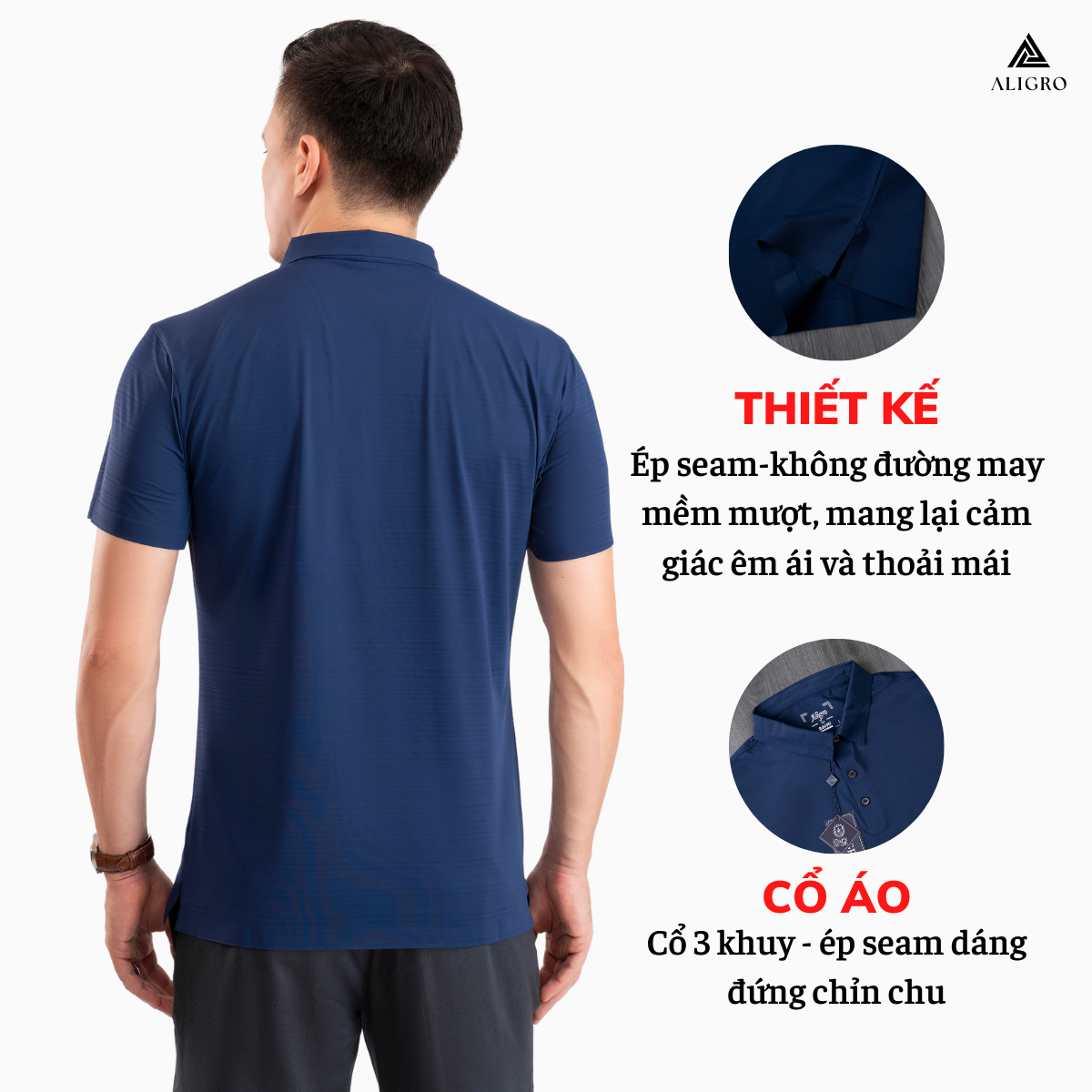 Áo polo golf nam ngắn tay ALIGRO chất vải coolmax trơn màu navy năng động ALGPLO122