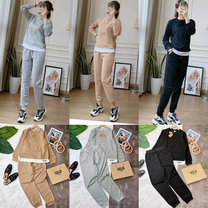 Bộ nỉ dập nổi gấu phối gấu trắng cá tính cho nữ