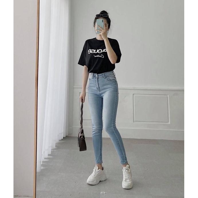 Quần jean nữ skinny lưng cao phom 92cm chất co giãn thoải mái ôm tôn dáng