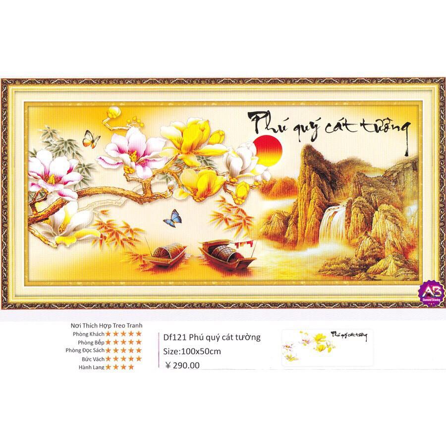 Tranh Đính Đá PHÚ QUÝ CÁT TƯỜNG . Kích Thước: 1m x 50cm