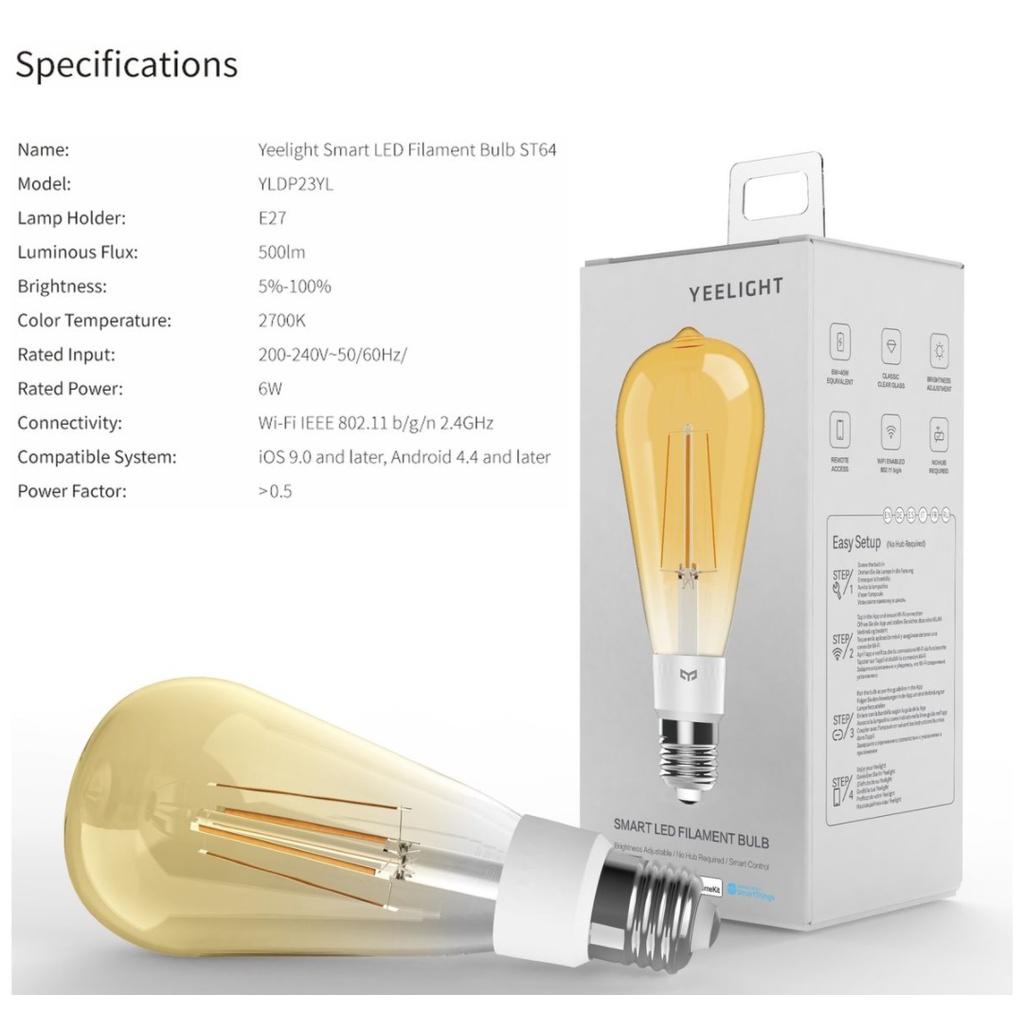 Bóng Đèn Led dây tóc Thông Minh Xiaomi Yeelight Filament Bulb ST64 đui E27 - Hỗ trợ Homekit - Edison vintage