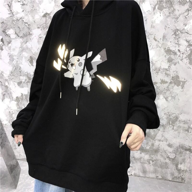 Áo Hoodie vải nỉ pikachu Phản quang nam nữ