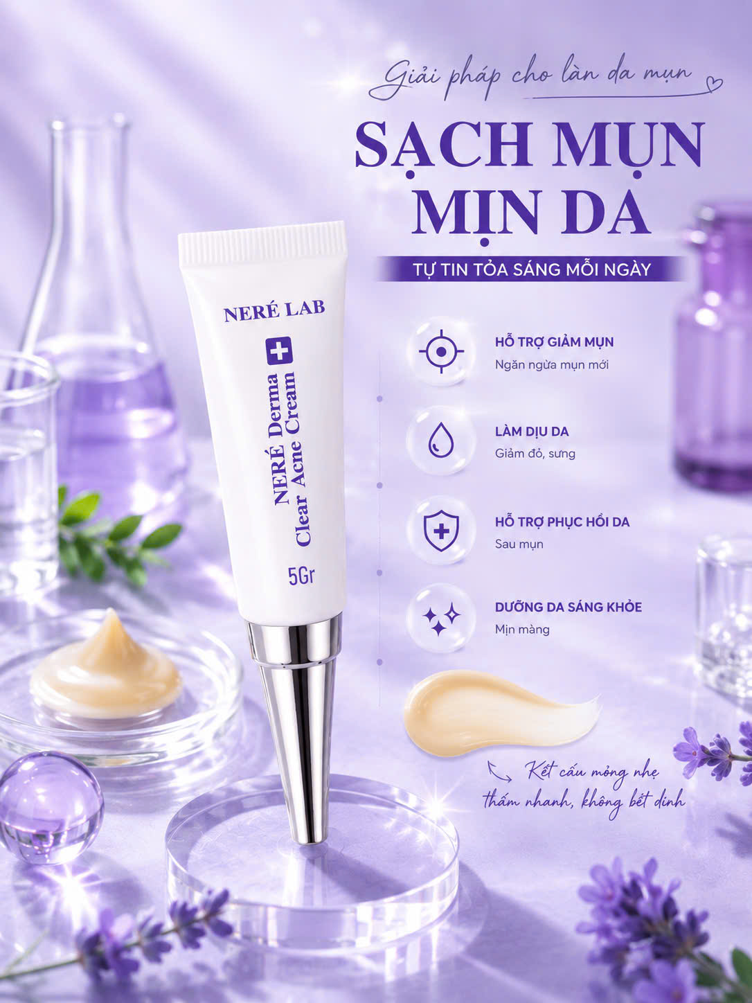 Kem Dưỡng Giảm Mụn Clear Acne 5g - Hỗ trợ giảm mụn, Làm sạch da, Giảm đỏ