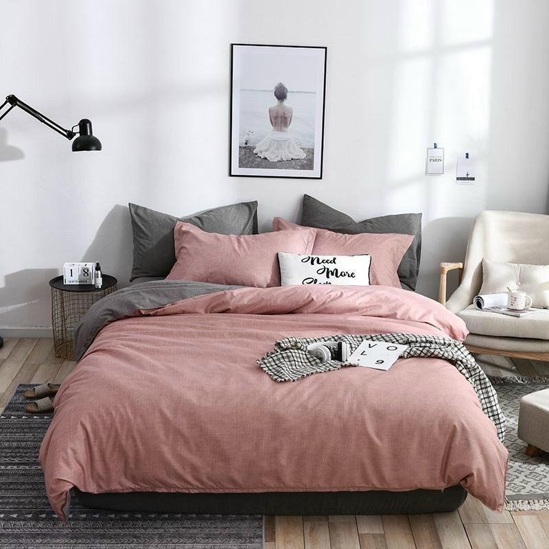 Bộ chăn ga Coton Poly xước hồng ga ghi mẫu mới - Hàng nhập khẩu