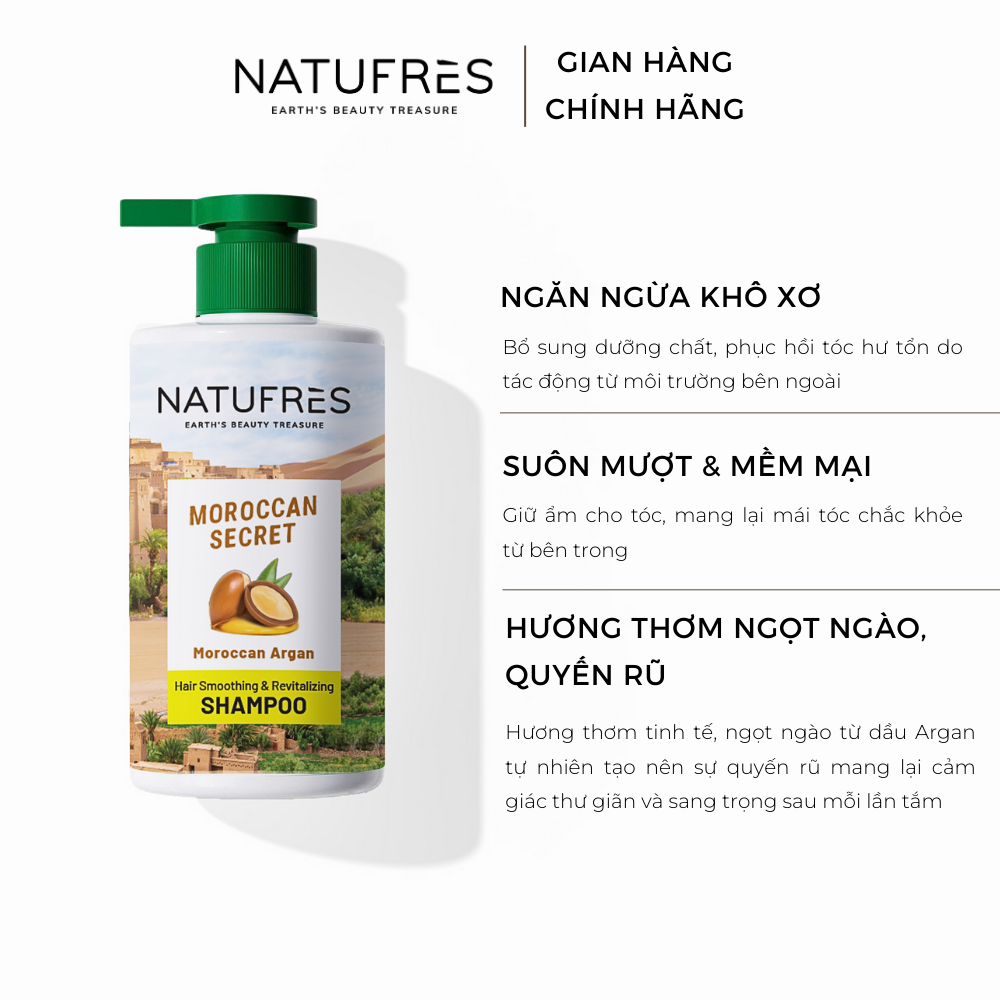 Dầu Gội Dưỡng Ẩm Sâu, Tóc Bóng Mượt, Dễ Vào Nếp NATUFRÈS Moroccan Secret Tinh dầu Argan Morocco - 250ml / 450ml