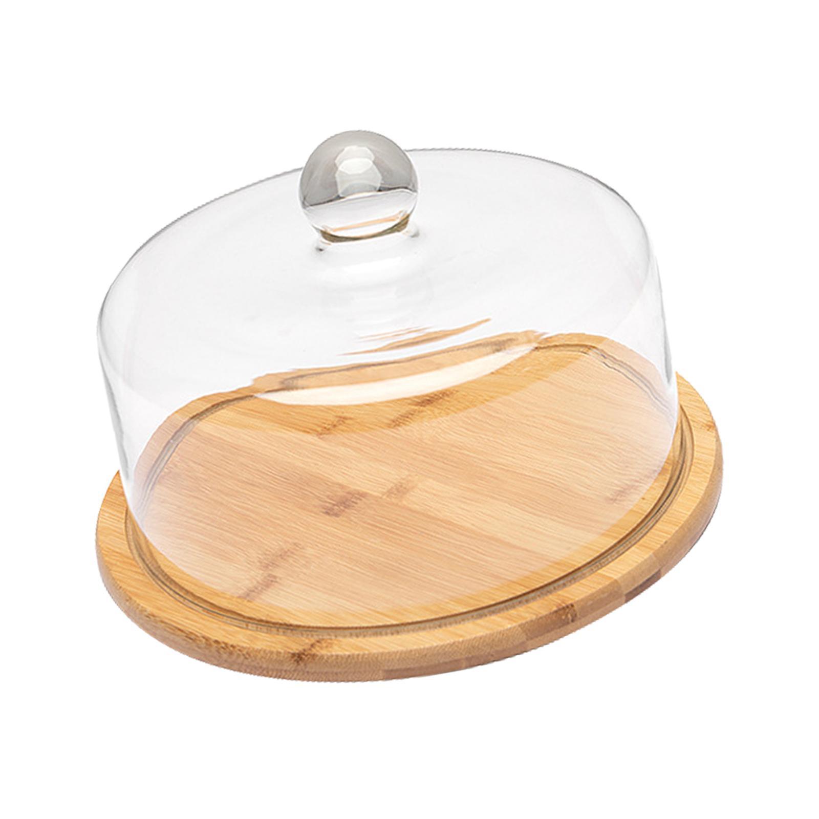 Glass Cover Serving Tray Wooden Cake Stand with Glass Cover for Restaurants