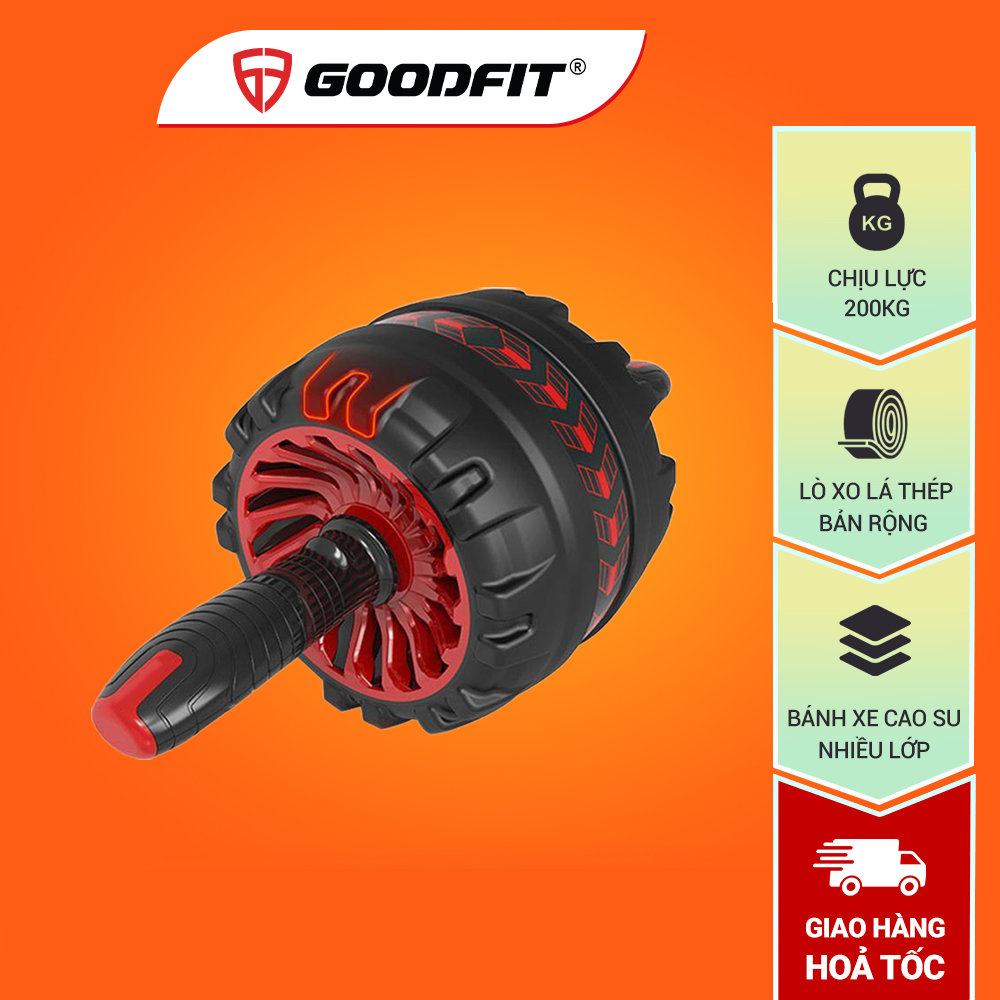 Con lăn tập bụng, con lăn tập cơ bụng trợ lực lò xo GoodFit chịu tải 200kg, hỗ trợ tập gym, tập thể dục tại nhà Goodfit GF600AB