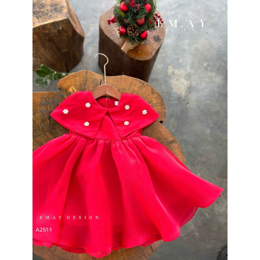 Đầm babydoll cổ lá cho bé gái đi chơi du lịch dự tiệc đẹp size 10-40kg chất vải mát mẻ