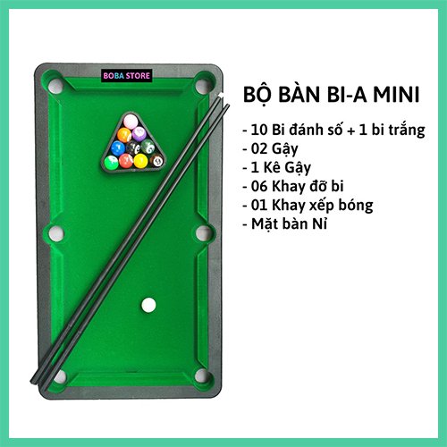 Bàn Bi a Mini, Bida Mini giá rẻ cho trẻ em và người lớn, 10 bi Không Đánh Số - Mặt bàn Nỉ không bong