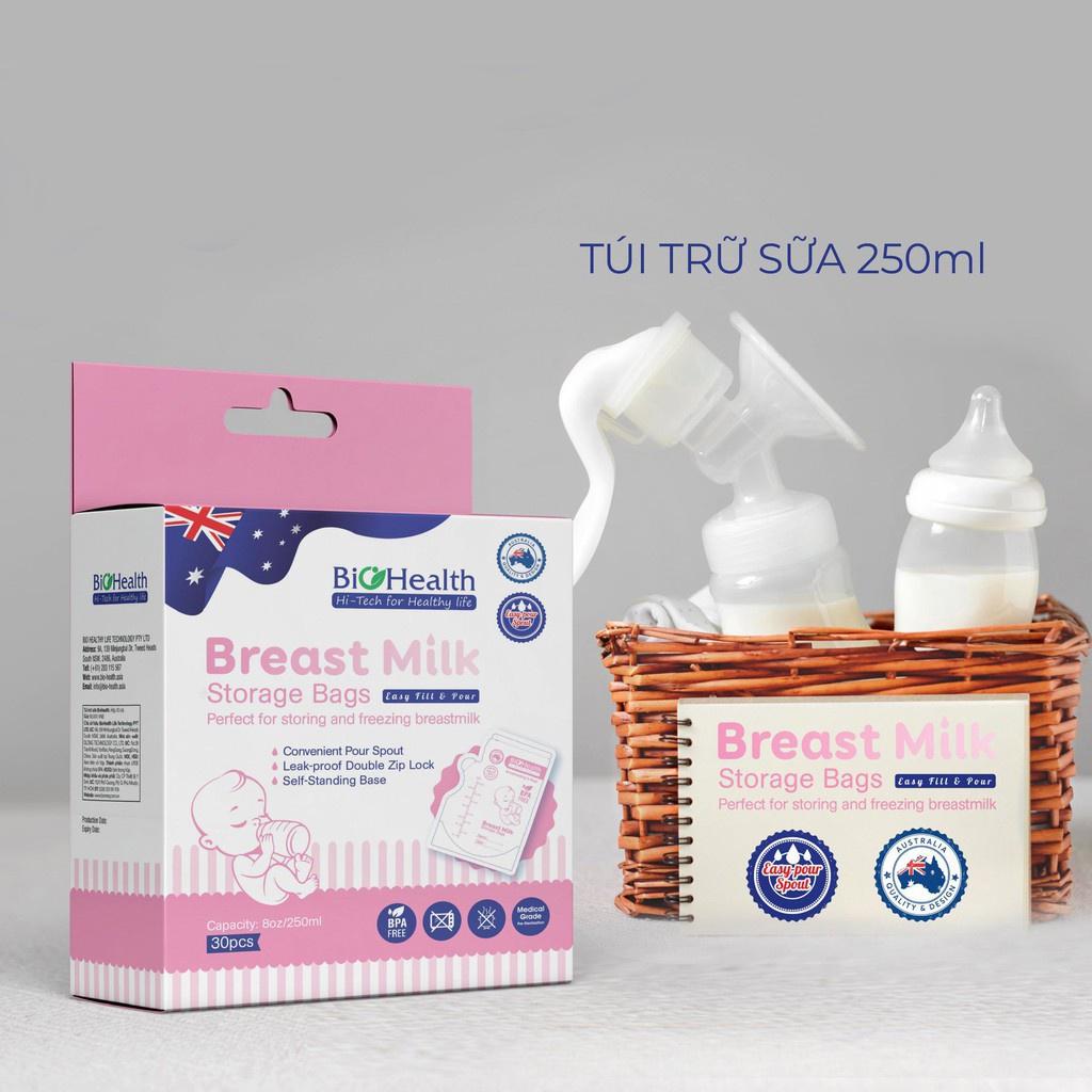 Hộp 30 túi trữ sữa BioHealth 250ml không chứa BPA an toàn cho bé