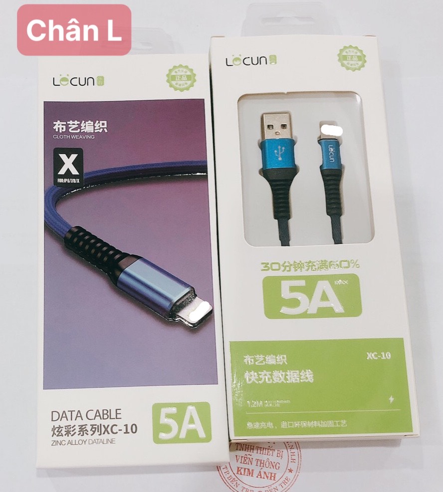 Dây sạc nhanh Lecun XC 10 dòng điện 5A chân cắm L dây dù chống rối, chống cắt, Hàng Chính Hãng