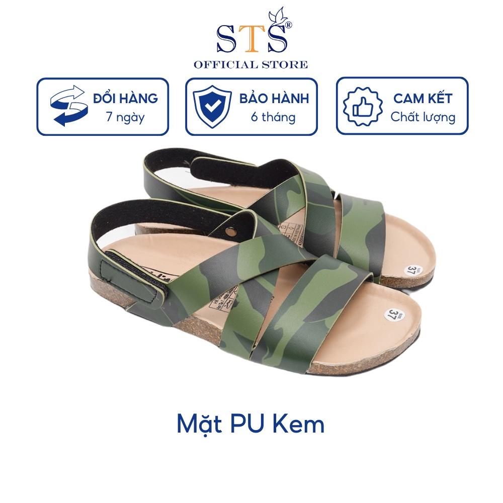 Sandal Đế Trấu Màu Camo Rằn Ri Da PU cao cấp xuất khẩu,quai chéo khóa dán thời trang BH 6 tháng mã CM21