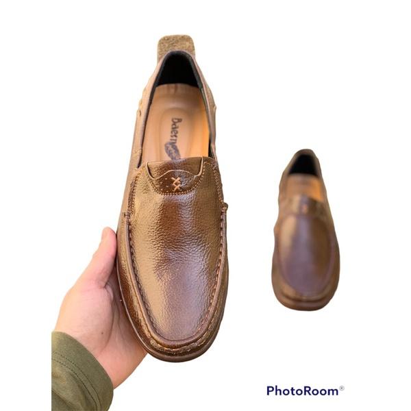 Giầy lười nam da bò mềm màu nâu Tomshoes, cam kết da thật 100%