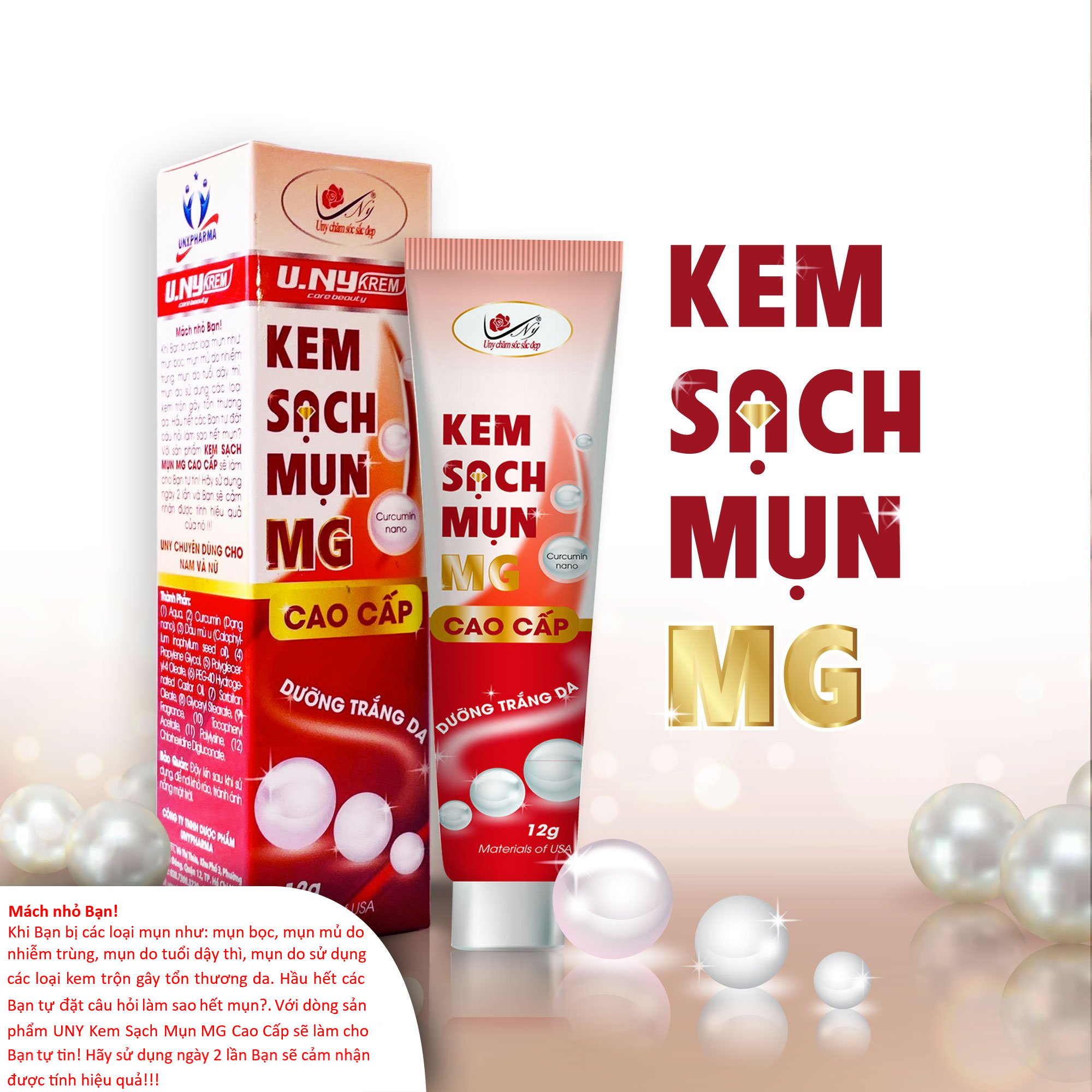 Kem sạch mụn MG - UNY làm sạch nhanh chóng các loại mụn và ngừa sẹo Tuýp 12g