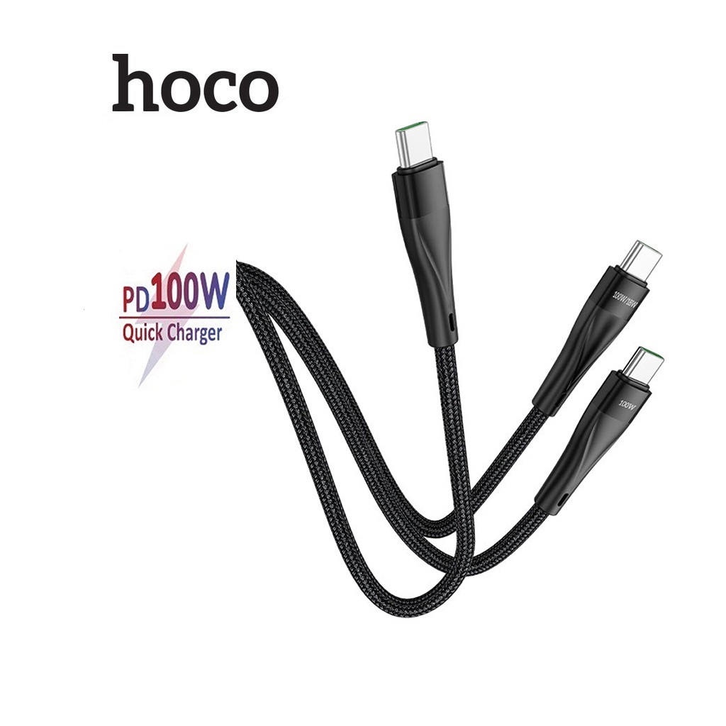 Cáp Sạc Nhanh Dành Cho Hoco. U102 100W Super Type-C To Type-C + Type-C Dài 1.5m Dây Dù Siêu Bền Hàng Chính Hãng