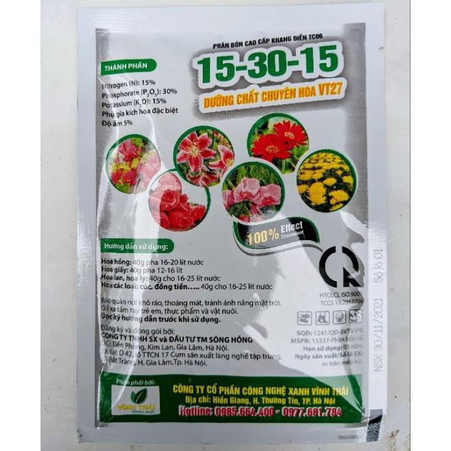 Dưỡng chất chuyên dùng cho Hoa VT27, phân bón 15-30-15, Hoa giấy, hoa cúc, hoa hồng...Nhập khẩu israel