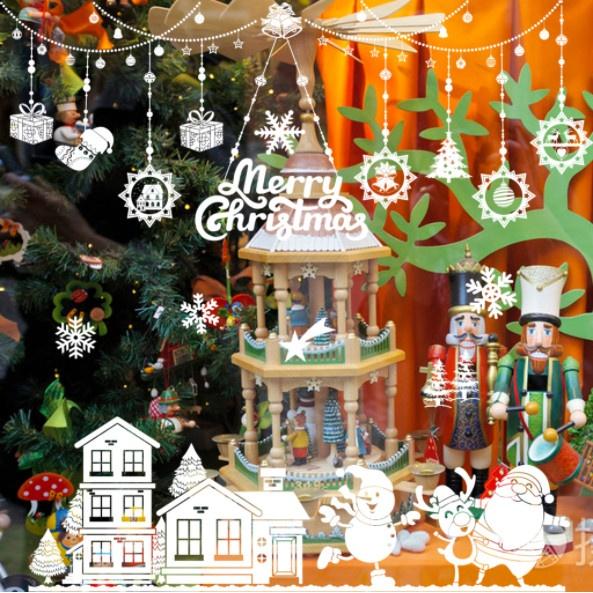 Decal trang trí Noel Hít Tĩnh Điện 2 mặt - NOEL CÙNG NGƯỜI TUYẾT DƯỚI RÈM PHỤ KIỆN TRẮNG