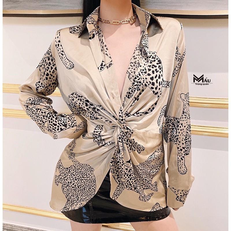 Áo sơmi lụa xoắn eo