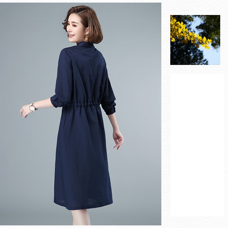 Đầm sơ mi nữ - váy suông nữ dài tay cổ sơ mi eo kèm dây rút chất Linen cao cấp mặc mùa thu đông Đũi Việt