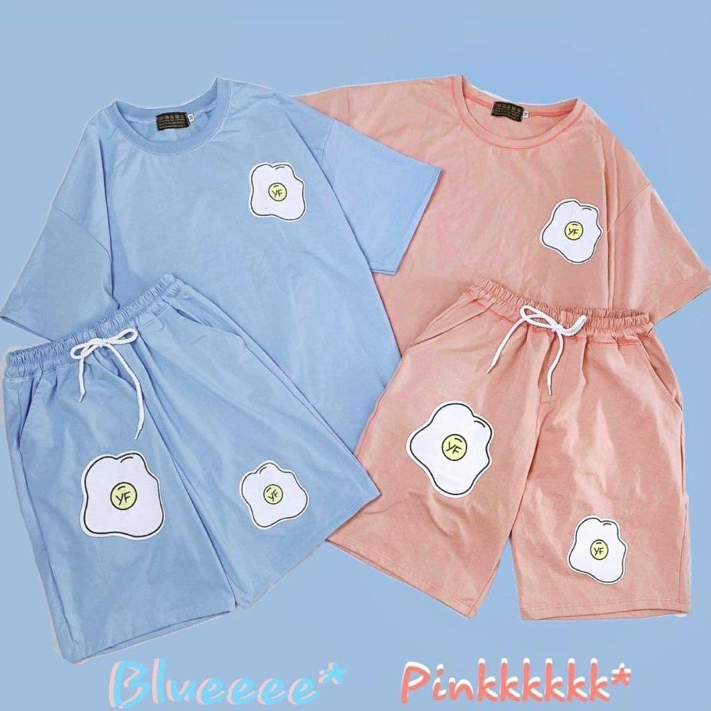 Đồ bộ nam nữ in trứng opla đáng yêu chất thun cotton 4 chiều co giản thoáng mát,Đồ bộ nữ đẹp, mặc nhà vải cotton quần lửng tay ngắn - Chất liệu thun co giãn 4 chiều thoáng mát