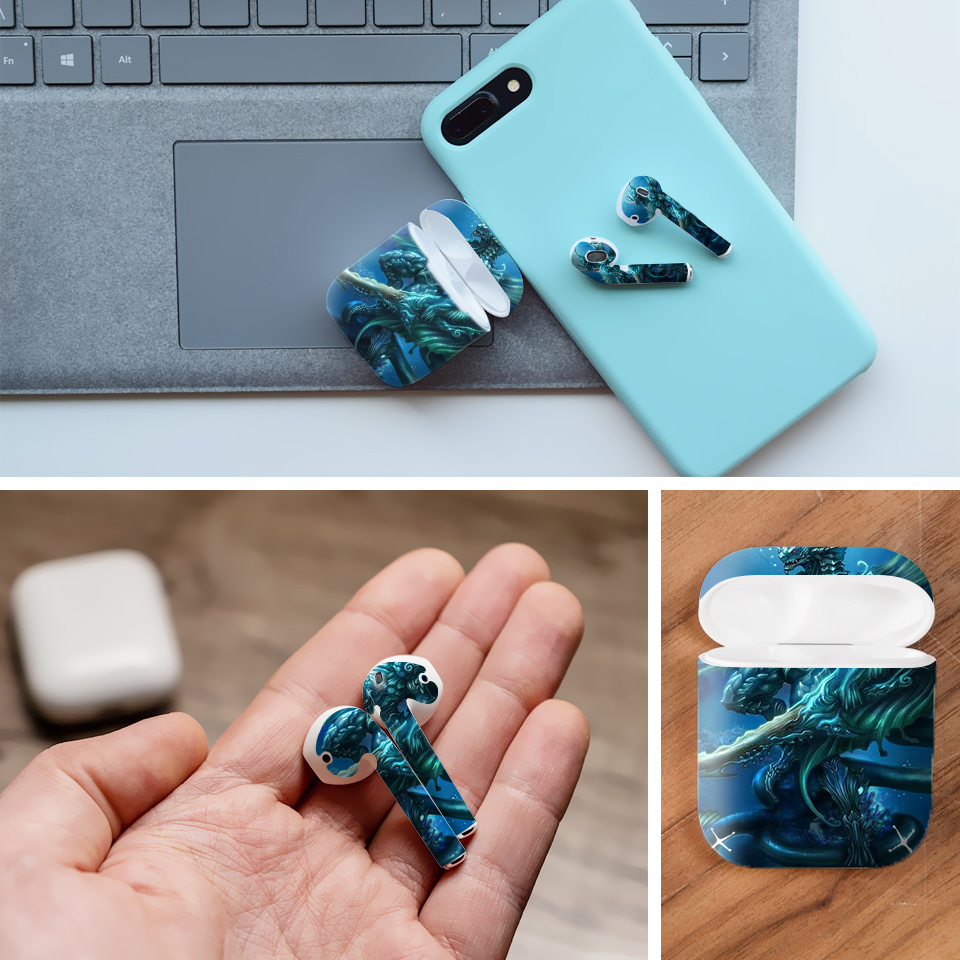 Miếng dán skin chống bẩn cho tai nghe AirPods in hình Rồng Dragon - dra002 (bản không dây 1 và 2)