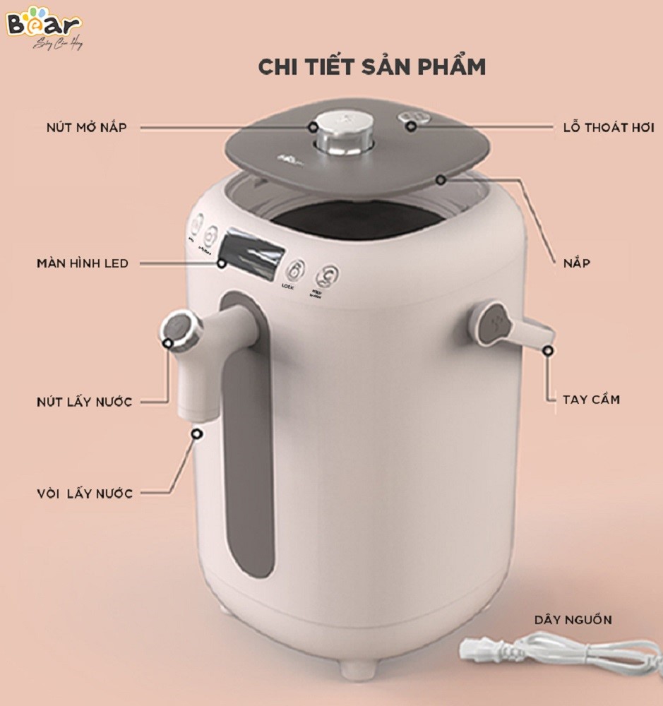 Bình Điện Thông Minh Bear Đun Nước Nóng Siêu Tốc, Tự Động Giữ Ấm 55 Độ, Khử Clo An Toàn Cho Sức Khoẻ - KE-B30V1 - Hàng Chính Hãng