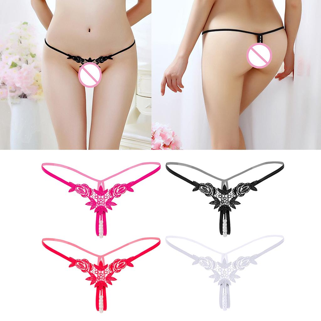 Women's Hollow Lace Panties Opening Thin Thongs Beaded Massage Strings Panties Panties Underwear