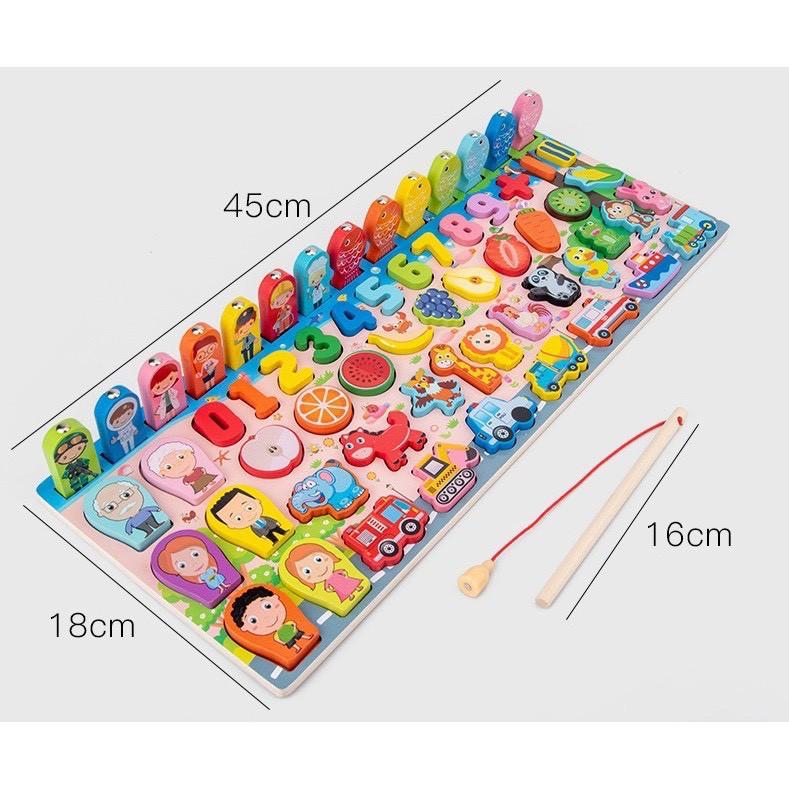 Bộ đồ chơi câu cá, ghép số bằng gỗ cho bé 63 chi tiết phát triển trí tuệ cho bé