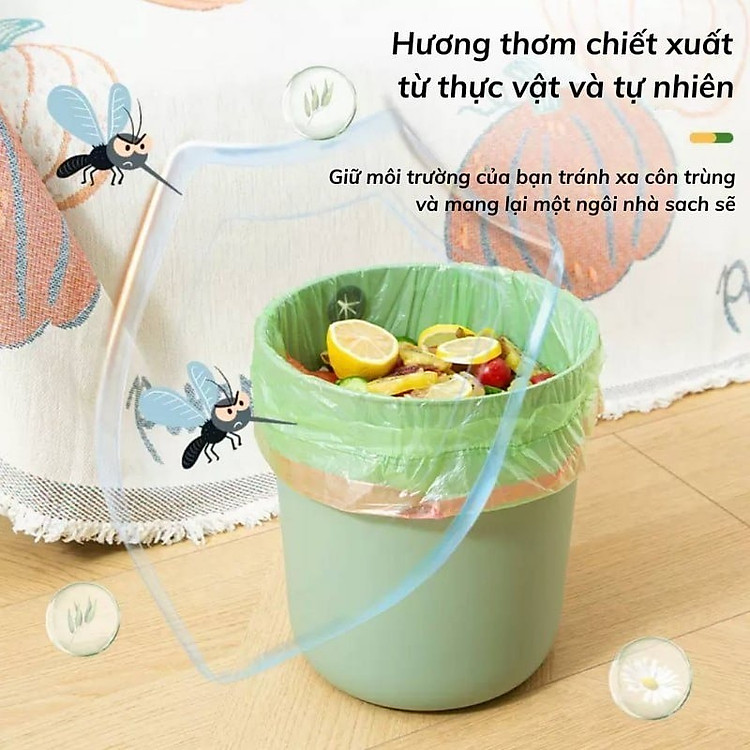 Cuộn Túi Đựng Rác Ngải Cứu Khử Mùi Có Dây Rút Khử Mùi, Kháng Khuẩn 45X43Cm