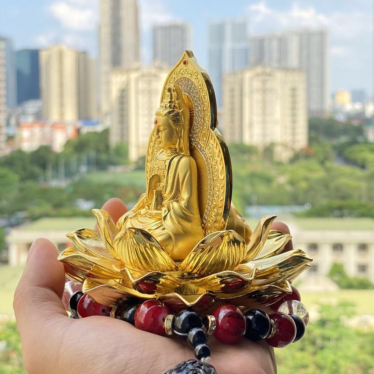 Tượng Quan Âm Tọa Đài Sen Cao Cấp , Tượng Mẹ Quan Âm Tọa Đài Sen Vàng Để Taplo Ô Tô