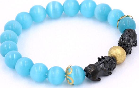 Vòng đeo tay Đá Mắt Mèo Xanh Da Trời size 8 ly, 10 ly, 12 ly - Vòng tay Tỳ Hưu Đôi inox đen VMMXBTHHEV8 - hợp mệnh Mộc, mệnh Thủy