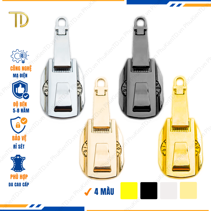Khóa túi xách, Khóa số túi xách, Khóa số dây kéo đơn túi xách công nghệ mạ điện độ bền 5-8 năm