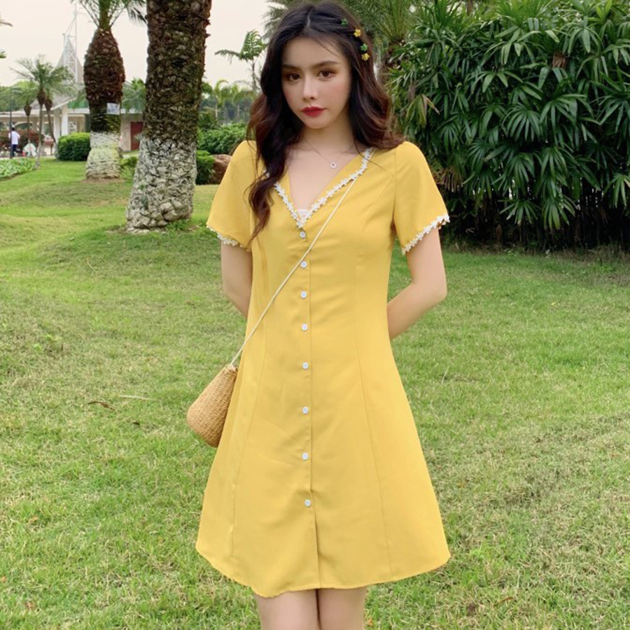Đầm cổ bẻ viền ren vintage DAORA DRESS