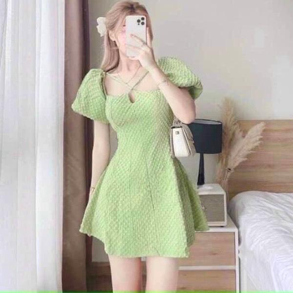 ĐẦM XỐP TAY PHỒNG CHÉO DÂY NGỰC 13395