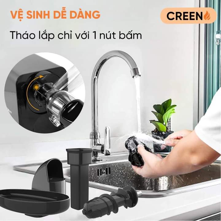 MÁY ÉP CHẬM TRỤC NGANG CREEN CRJ-250 - Hàng Chính Hãng, Làm Kem, Ép Rau Củ Quả, Ép Kiệt Bã 95% Thiết Kế Đột Phá, Dễ Dàng Vệ Sinh