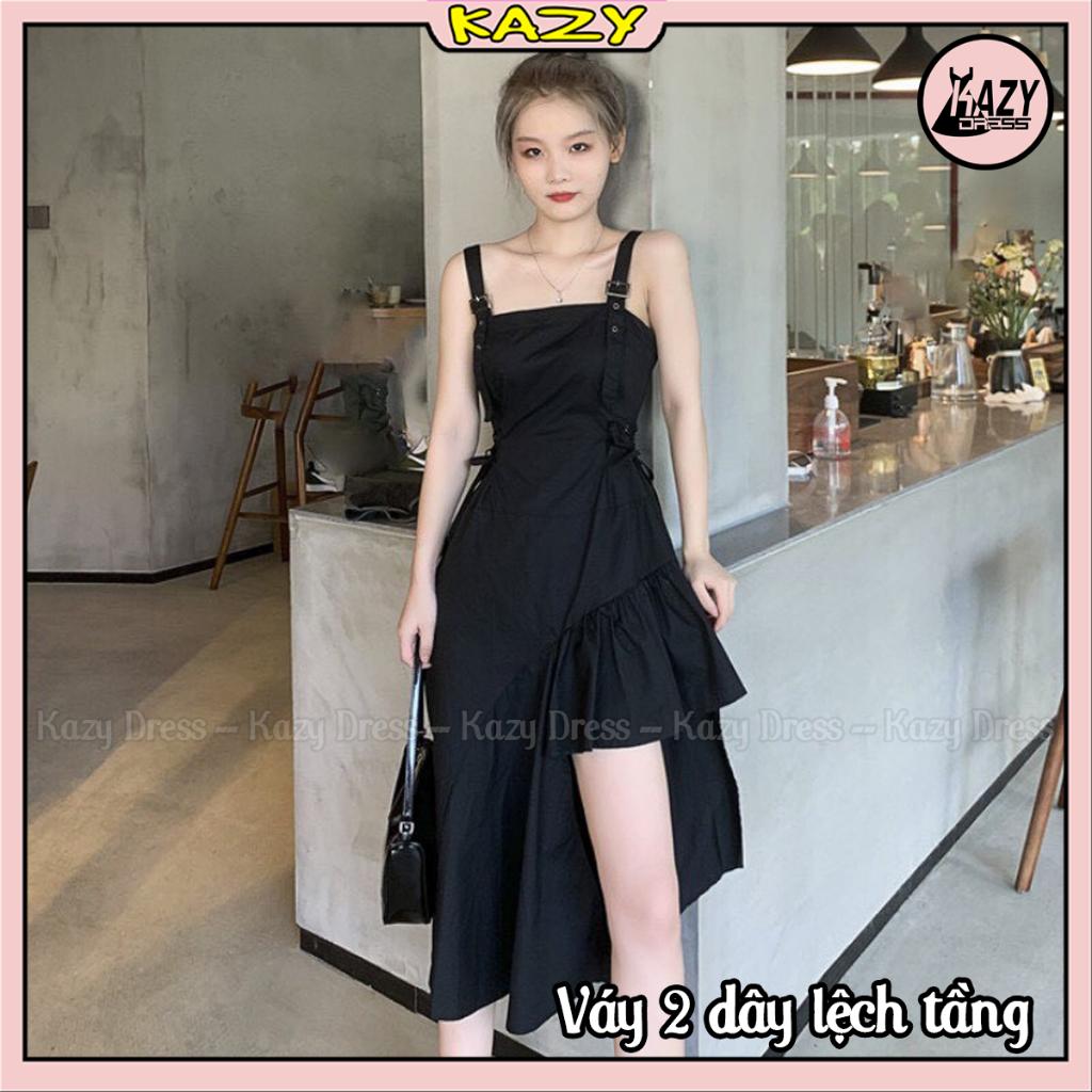Váy hai dây xẻ tà lệch tầng hack dáng phong cách trẻ trung KAZY DRESS V008
