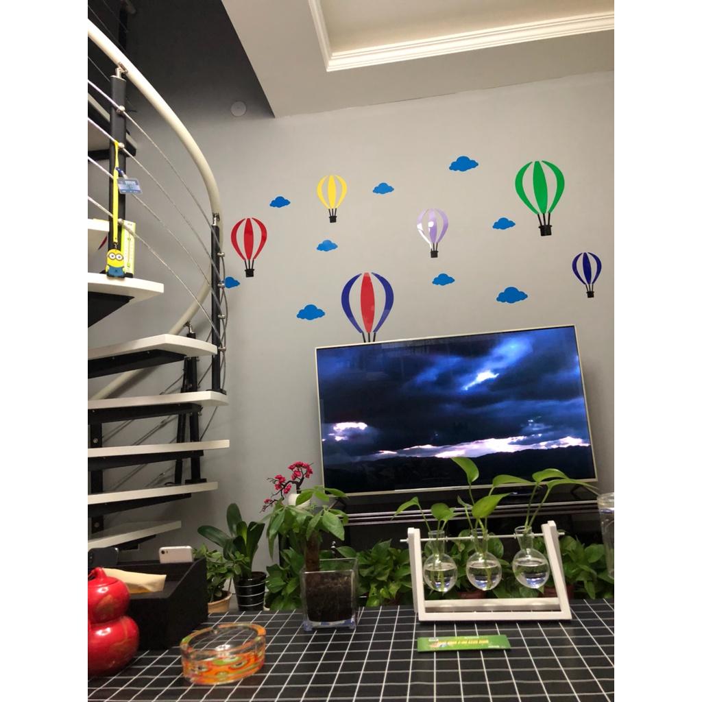 Tranh dán tường mica 3d decor khổ lớn khinh khí cầu dễ thương trang trí phòng cho bé