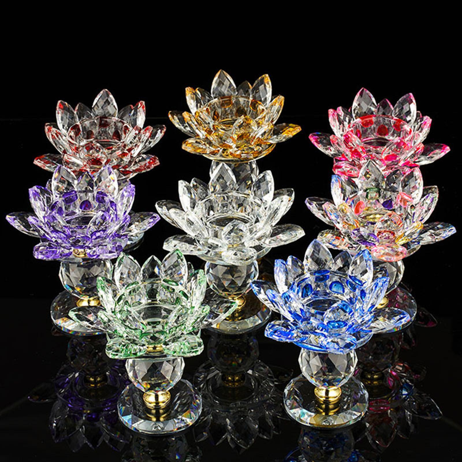 Glass Lotus Flower Tea Light Candle Holder Votive Candle Stand with Glass Base, Tealight Candlestick for Table Centerpiece Decor