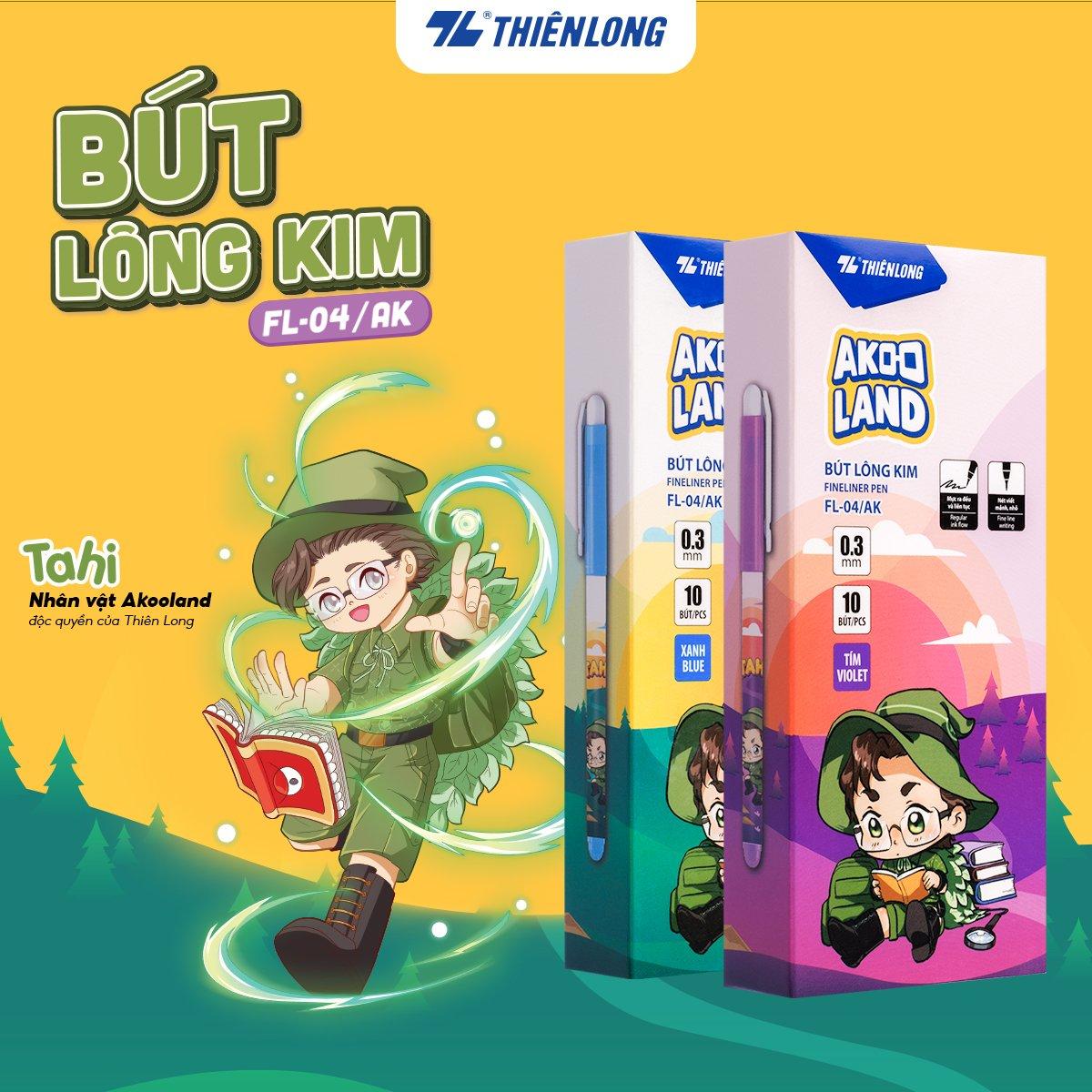 Bút lông kim Thiên Long FL-04/AK - Nét viết 0.3mm mảnh nhỏ Mực đều liên tục, nhân vật Akooland Tahi