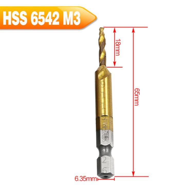 Bộ 6 mũi khoan taro ren HSS 6542 M3-M10 phủ Titanium
