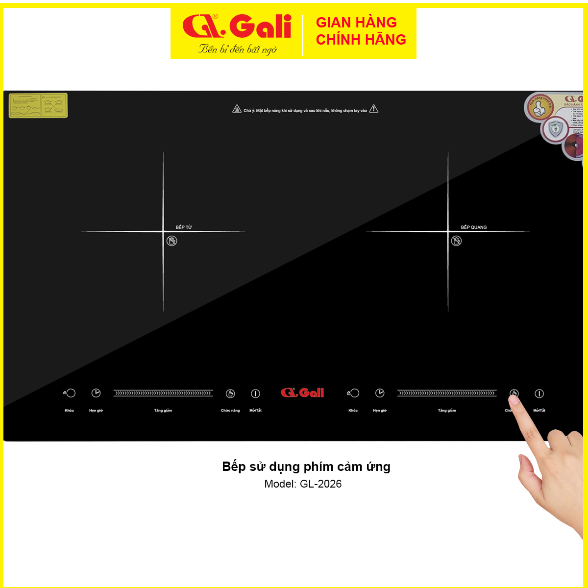 Bếp điện từ, điện quang, hồng ngoại đặt âm Gali GL-2025, 2in1, 3600w hàng chính hãng nhập khẩu Gali bảo hành 24 tháng