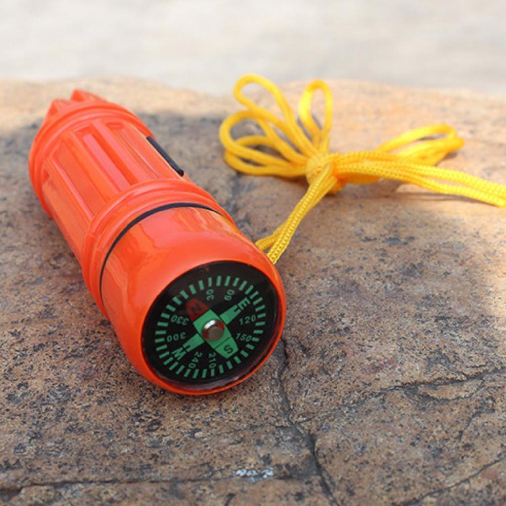Multiuse Survival Tool Emergency Whistle Fire Starter Compass Signal Mirror